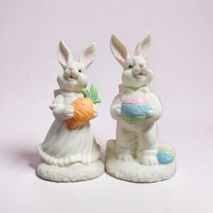 Jade Collection 2pc Bunny Candle Holders Easter Figurines Egg & Carrot